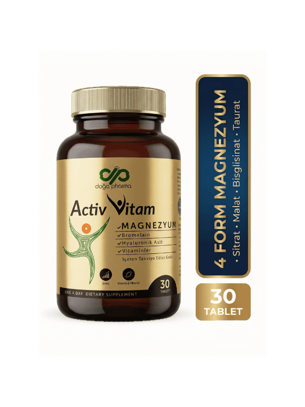 activ-vitam-4-form-magnezyum-30-tablet Activ Vitam 4 Form Magnezyum Kompleks ve Kolajen İçeren Takviye Edici Gıda